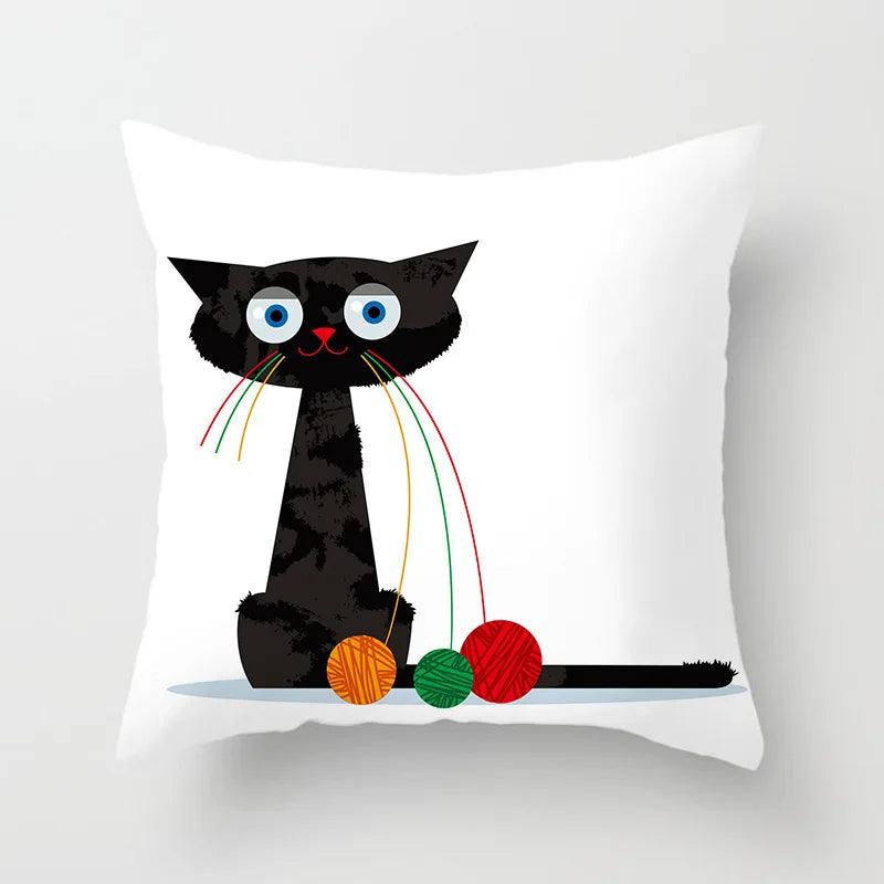 Home Decoration Black Cat Animal Print Cushion Pillowcase  Cover Sofa   Office Furnishing 45X45CM