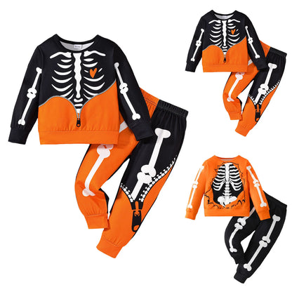 Outfit Boys Set Children Halloween Party Costume Bone Print Long Sleeve Top Pants Set Boy Baby Clothes Ropa De NiñA