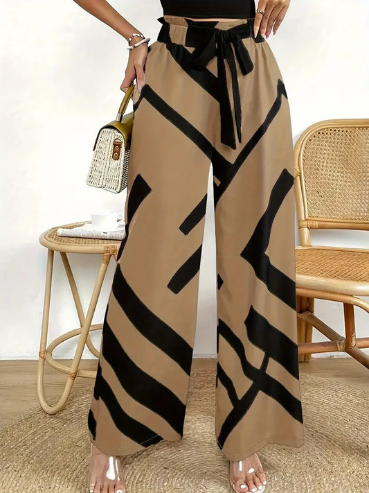 Women Clothing Wide Leg Pants For Women 2025 Fashion Striped Print Pantalones Spring Summer Casual Loose Lace Up Ropa De Mujer