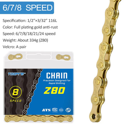 TOOPRE Bicycle Chains Gold 6 7 8 9 10 11 Speed MTB Road Bike Chain 116 Links anti-rust Chain Bikes Part