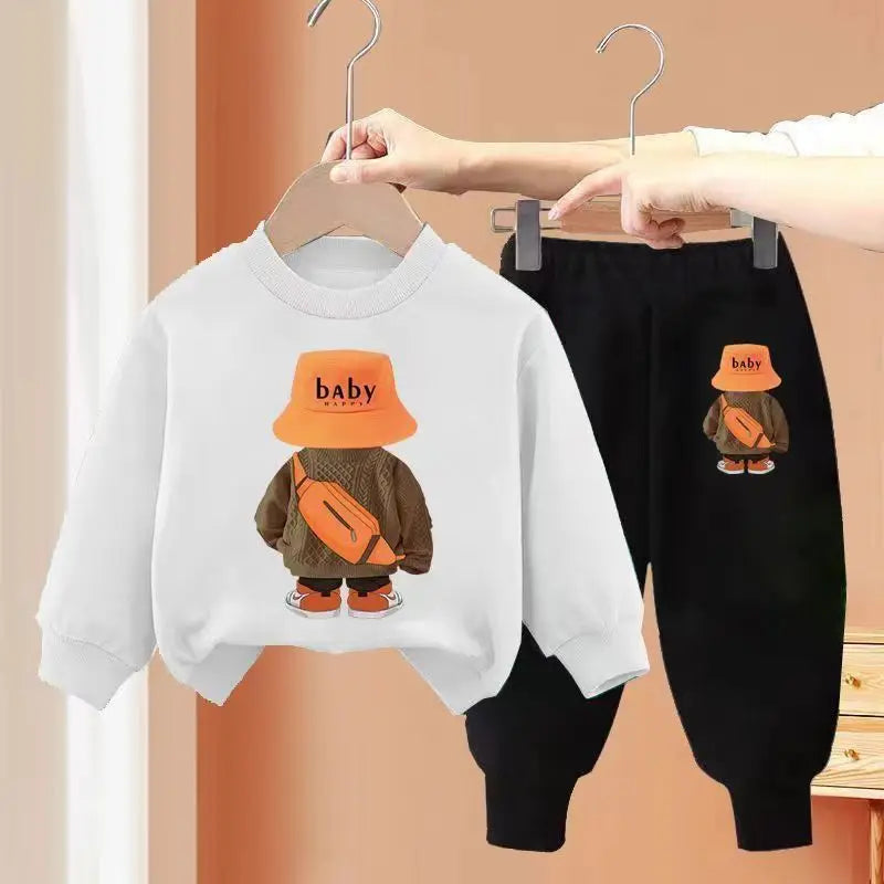 Kids Clothes Boys & Girls Autumn Long Sleeve Top & Pants 2 Pieces Sets Children Boy & Girl Printed Bear Tracksuit Sport Outfit