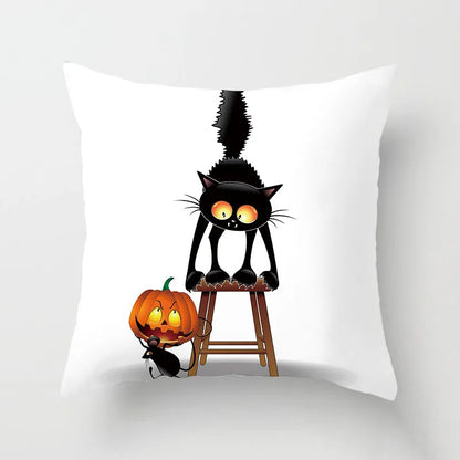 Home Decoration Black Cat Animal Print Cushion Pillowcase  Cover Sofa   Office Furnishing 45X45CM