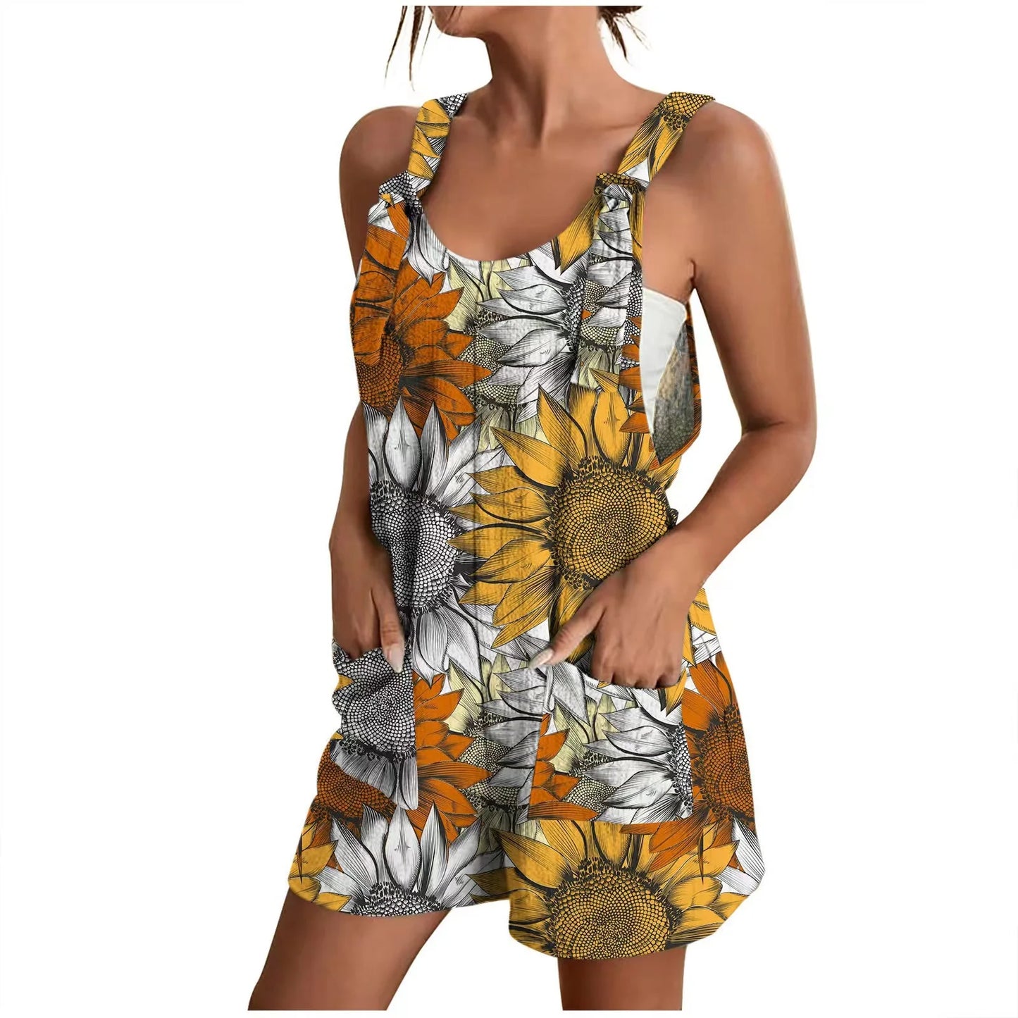 Jumpsuit Rompers for Women Summer Casual Wide Leg Jumpsuits Tie Knot Strap Shorts Romper Overalls with Pockets ropa dama