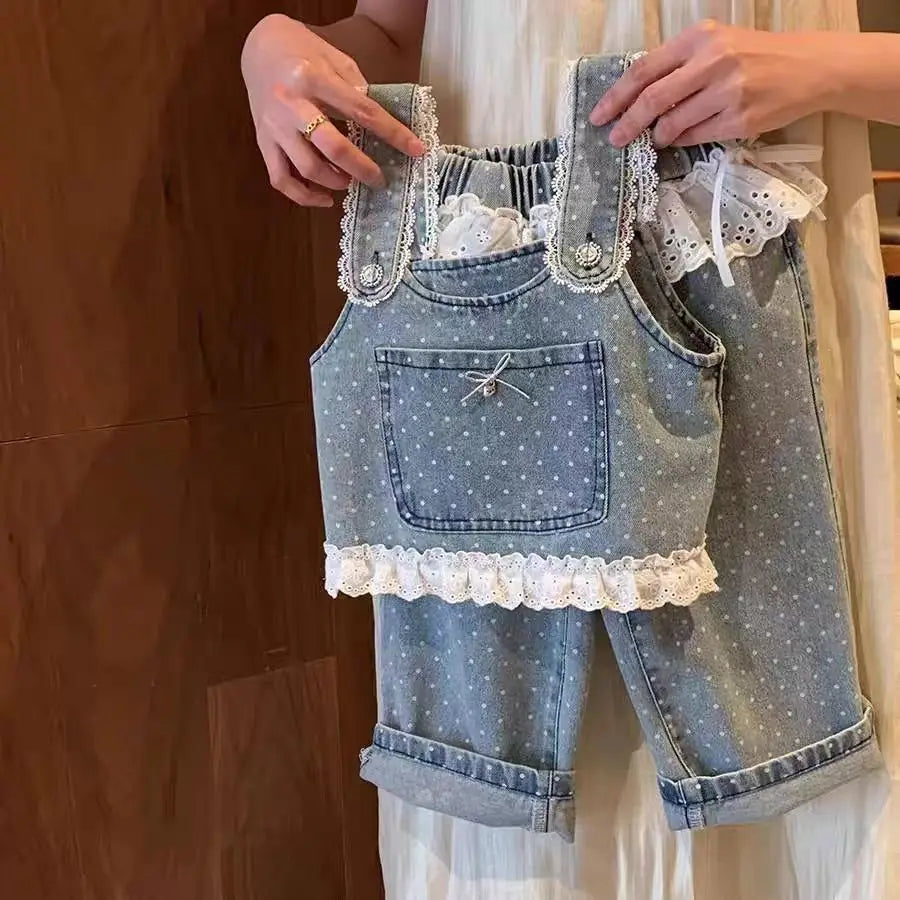 Korean Children's Clothing 2025 Spring Clothing New Girls' Suit Children's Foreign Style Fashionable Denim Vest Pants