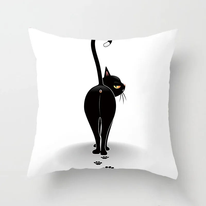 Home Decoration Black Cat Animal Print Cushion Pillowcase  Cover Sofa   Office Furnishing 45X45CM