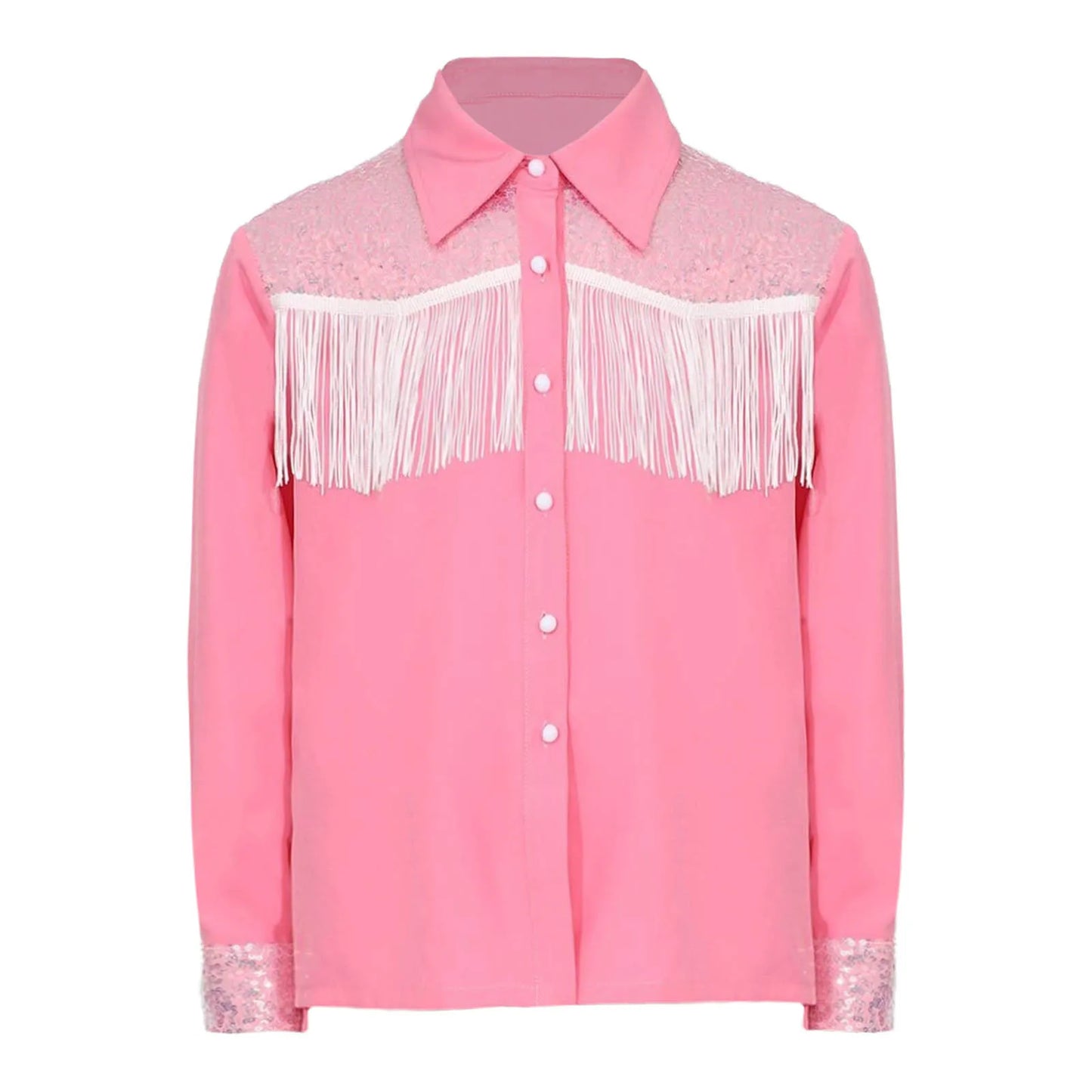 Children Clothes Kid Girls Sequins Fringe Shirt Lapel Long Sleeves Button-down Shirts Western Cowgirl Dress Up Halloween Costume