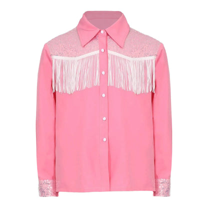 Children Clothes Kid Girls Sequins Fringe Shirt Lapel Long Sleeves Button-down Shirts Western Cowgirl Dress Up Halloween Costume
