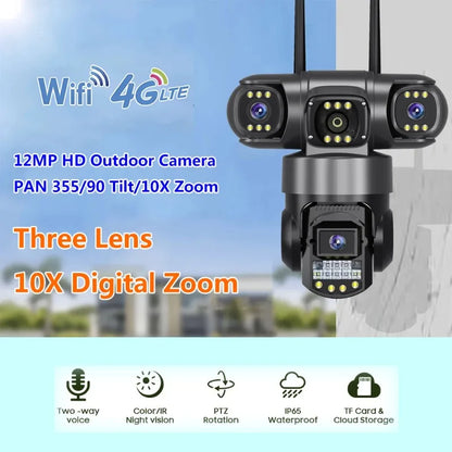 3 Lens 12MP IP Camera Smart Home Surveillance Cameras Camarade Seguridad Wifi Protection HD CCTV 4G LTE Night Vision Waterproof
