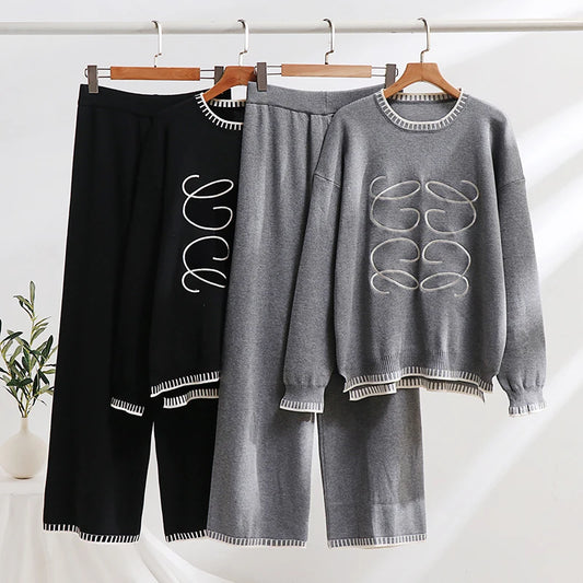 Casual Tracksuit Women Two Piece Set 2 Piece Long Sleeve Cozy Loungewear Knitwear Women Set Knitted Two Piece Set For Women 2024