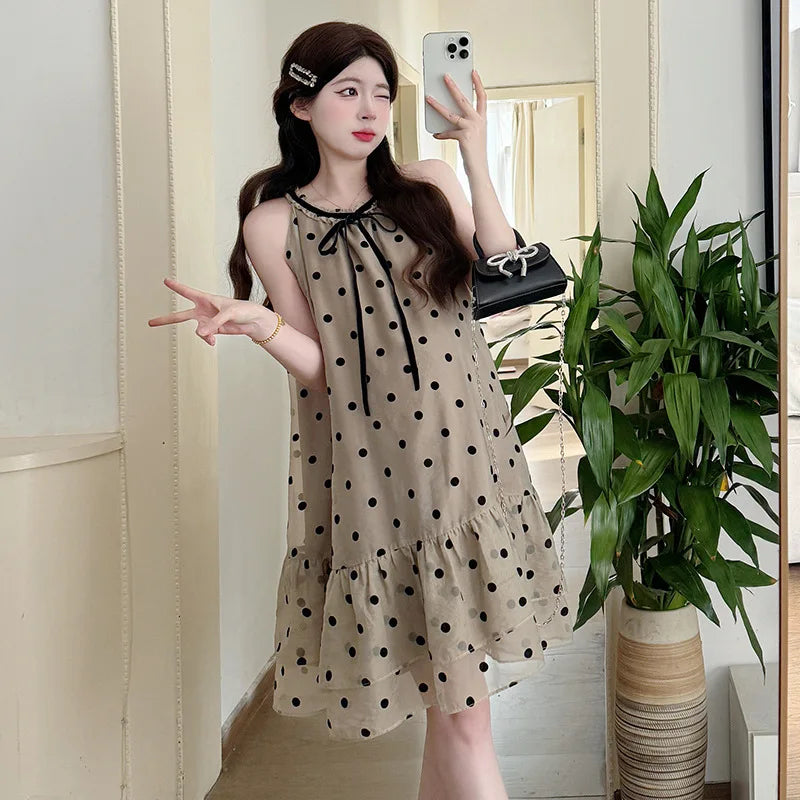 Pregnant Women's Clothing 2025 Summer New Style Reduced Age French Polka Dot Dress Two-piece Set