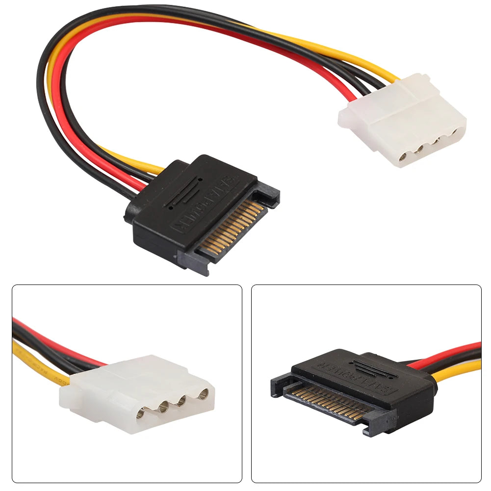 0.2m SATA 15-Pin Male to Molex 4-Pin Female Power Cable for PCe Riser BTC Mining