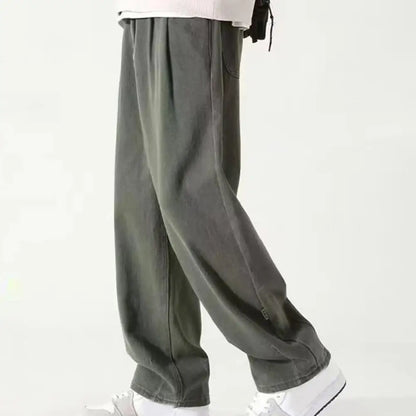 Pants for Men Trendy Wide-leg Trousers Breathable Wide-leg Men's Work Pants Retro Style Versatile Solid Color Trousers