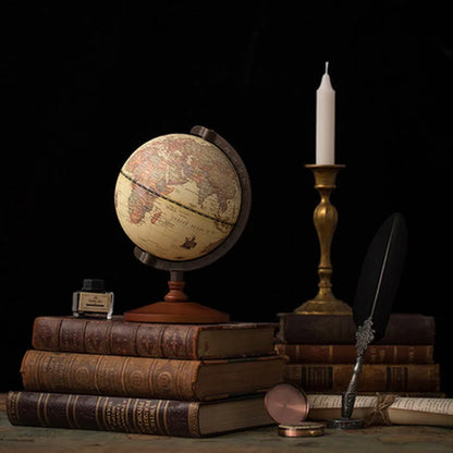 New 22cm World Globe Earth Map In English Retro Wooden Base Earth Instrument Geography Education Globe Desk Decoration Furniture