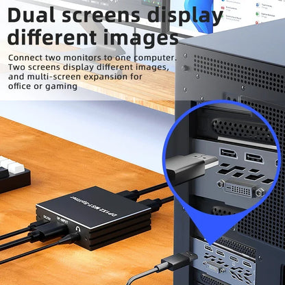 4K 60Hz DisplayPort Splitter 1 In 2 Out DP 1.4 MST Hub 1x2 Extend DP to HDMI Dual Monitor for Desktop Video Card to TV Monitor