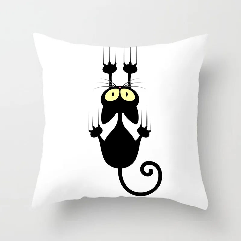 Home Decoration Black Cat Animal Print Cushion Pillowcase  Cover Sofa   Office Furnishing 45X45CM