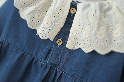 Children's Clothing Autumn Girls' Dress Children's Long-sleeved Foreign Denim Skirt Children's Baby Lace Collar Princess Dress