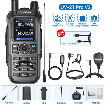 Baofeng UV-21 Pro V2 Wireless Copy Frequency Mutli Band Powerful Waterproof Long Range UV-5R Long Range Type-C Two Way Ham Radio