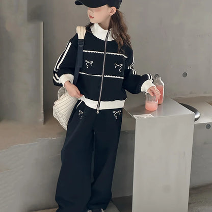 Children's Clothes Sets Girls Sports Suits Spring Autumn Jacket Pants Outdoor Causal Style Tracksuit 2 Piece Teenager Set 5-14Y