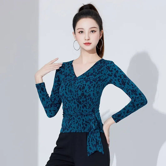 Top Female Adult Long Sleeve Latin Dance Dress Modern Dance Social Dress National Standard Practice Costume ropa mujer