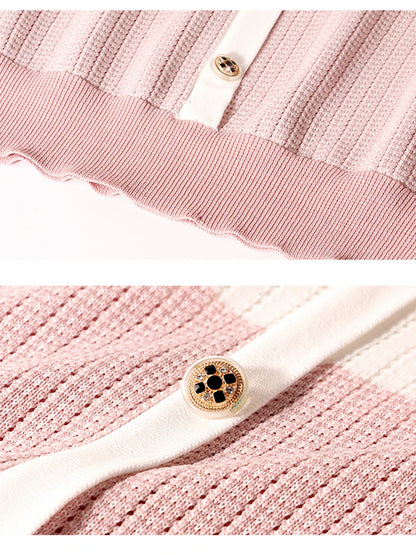 Ropa De Mujer 2024 Summer Casual Tees Patchwork Knitted Tops Women Turn Down Collar Loose T Shirt Female Short Sleeve Tshirts