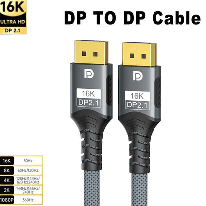 16K DP 2.1 8K@120Hz 4K@240Hz 80Gbps HDR Video Audio Displayport Cable Display Port  for Laptop TV Xbox Projector Gaming Monitor