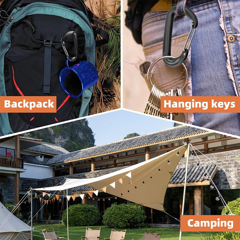 10PCS Multifunctional Stainless Steel Carabiner Key Chain for Outdoor Camping Climbing Buckle Hook Fishing Accessories