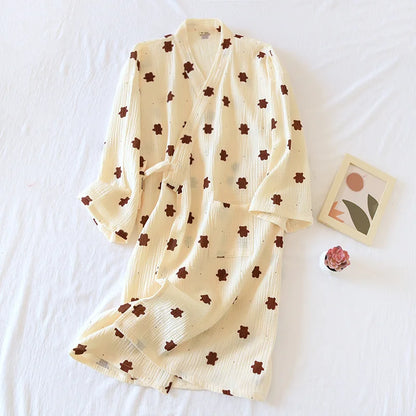 New Cotton Women Robe kimono pajamas Spring Summer Cozy gauze pajamas nightgown Dressing Female bathrobe Sleepwear long pijama