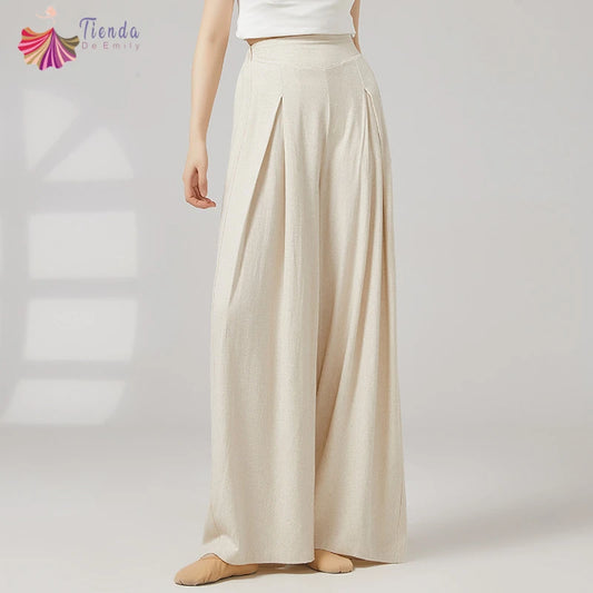 Modern Dance Pant Women Pleat Wide-Leg Trousers Long Straight Elastic Waist Casual Daily Wear Classical Stage Training Costumes