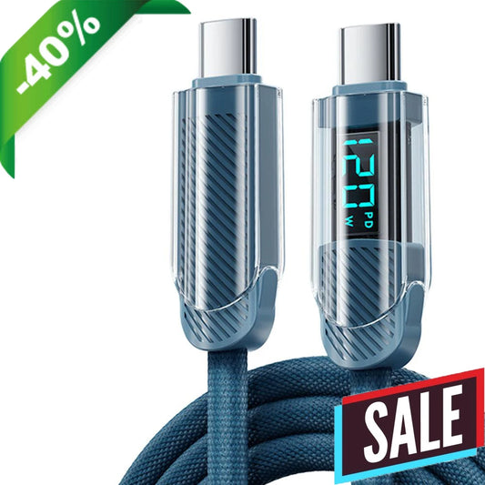 USB C to USB C Cable 120W Fast Type C Charging Cord Nylon Braided Cable with LED Display for iPhone Android