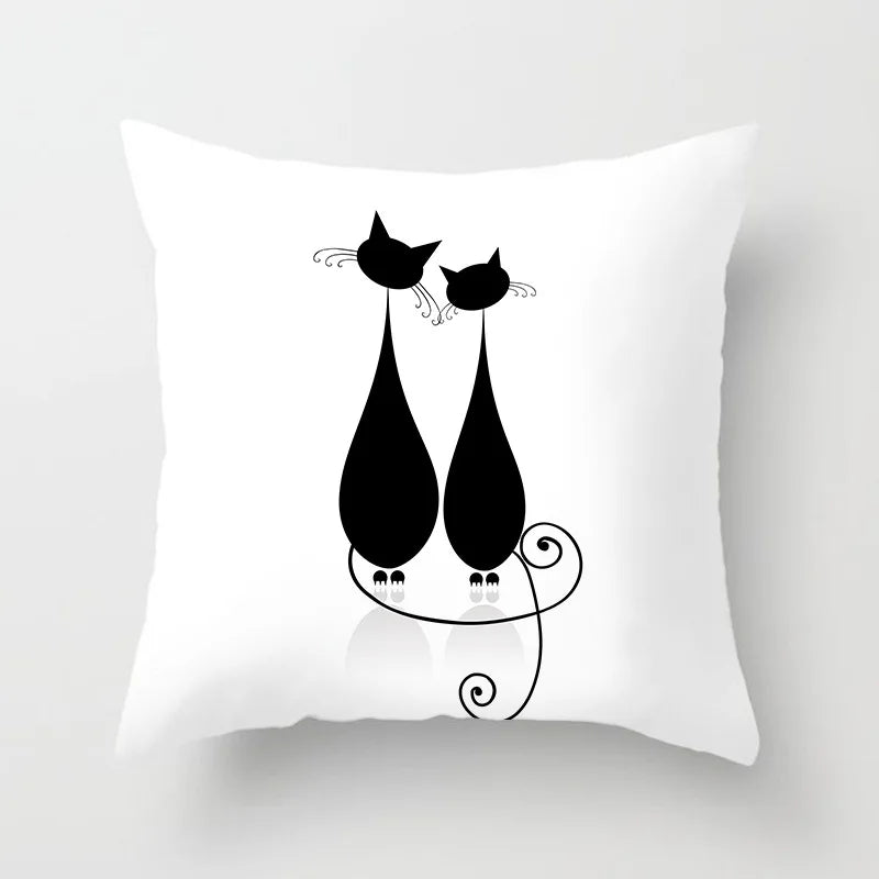 Home Decoration Black Cat Animal Print Cushion Pillowcase  Cover Sofa   Office Furnishing 45X45CM