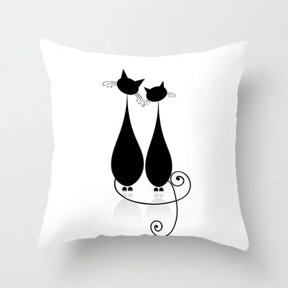 Home Decoration Black Cat Animal Print Cushion Pillowcase  Cover Sofa   Office Furnishing 45X45CM