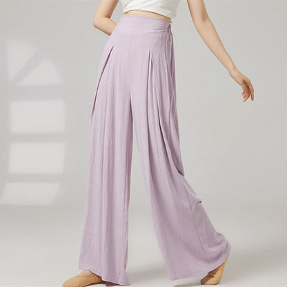 Modern Dance Pant Women Pleat Wide-Leg Trousers Long Straight Elastic Waist Casual Daily Wear Classical Stage Training Costumes