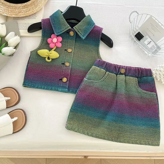 Children's Clothing Sets Blossom-Embroidered Corset Top + Prairie Denim Skirt Set Toddler Girl Clothes Baby Girl Outfit Set