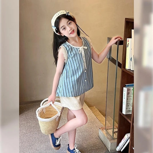 Korean Children's Clothes 2025 Top Elementary Student Girl Clothing Setup Girls From 8 12 Years Old Summer Sets Set Child Set