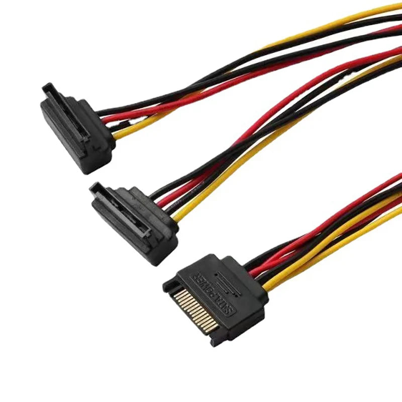 15PIN SATA Line 1 In 2 Outlet Cable Splitter Elbow Cord PC Hard Drive Serial Port Power Supply Wire SATA Plug Adapter Extender