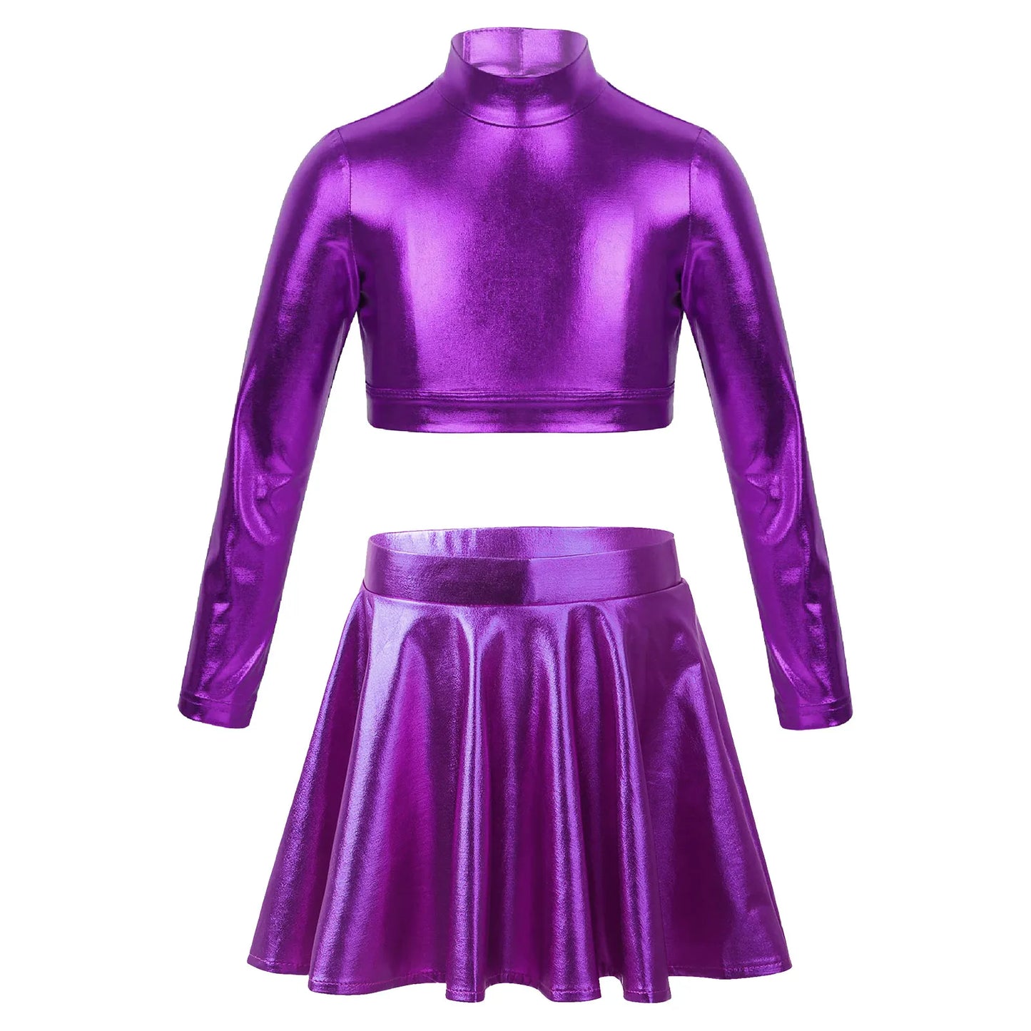 Children Clothing Girl Metallic Sleeveless Tops Flared Pleated A-Line Mini Short Skirt Kids Outfits 2pcs Clothes Set Dance Wear