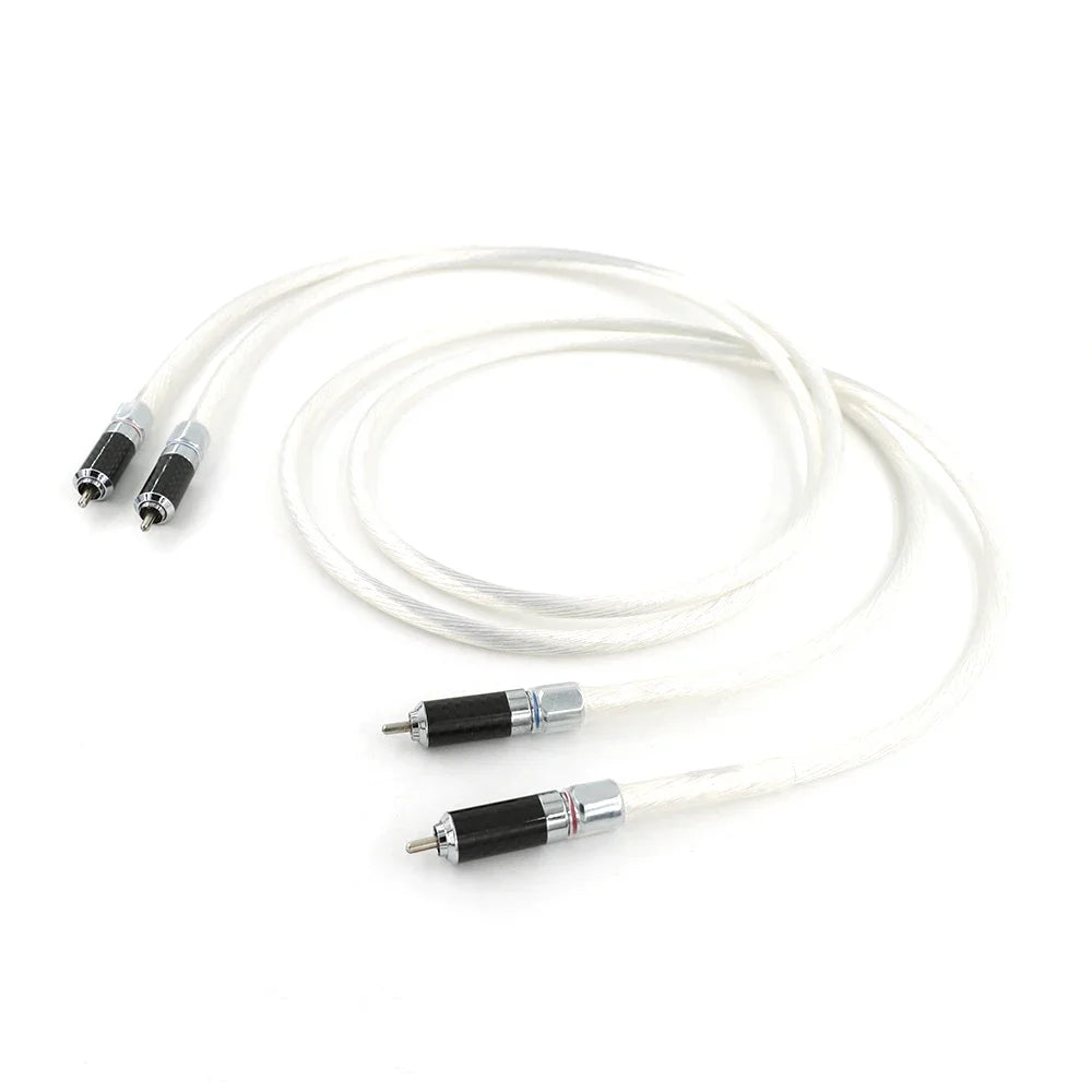 HiFi RCA Audio Cable 12 Strands  OCC Silver Plated Wire With Locking Carbon Fiber RCA Plug Cable HiFi 2RCA to 2RCA Cable