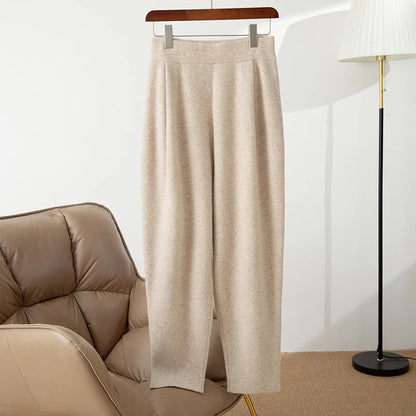 100% merino wool women's knitted trousers, popular, warm, creased, harem pants 2024 autumn and winter new style