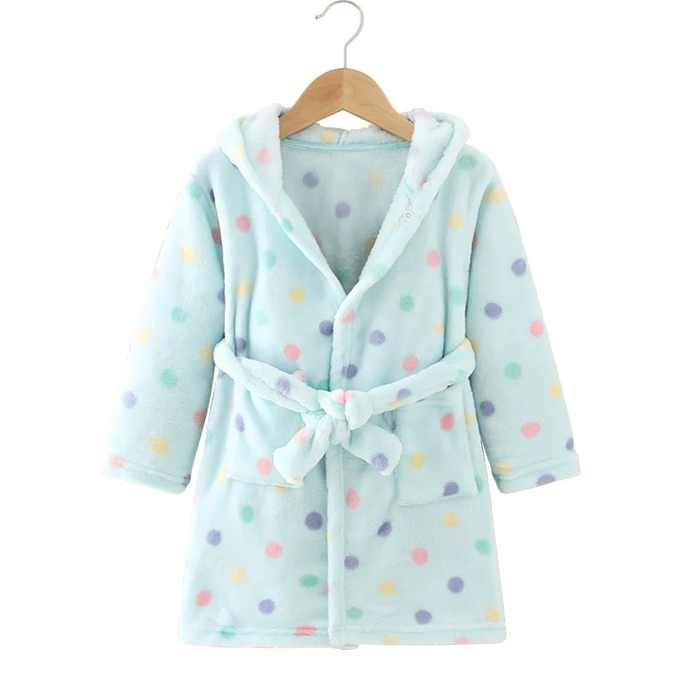 Children Clothing Home Wear Boys and Girls Bathrobes Pajamas Cartoon Flannel Hooded Children Comfortable Nightgowns Robes