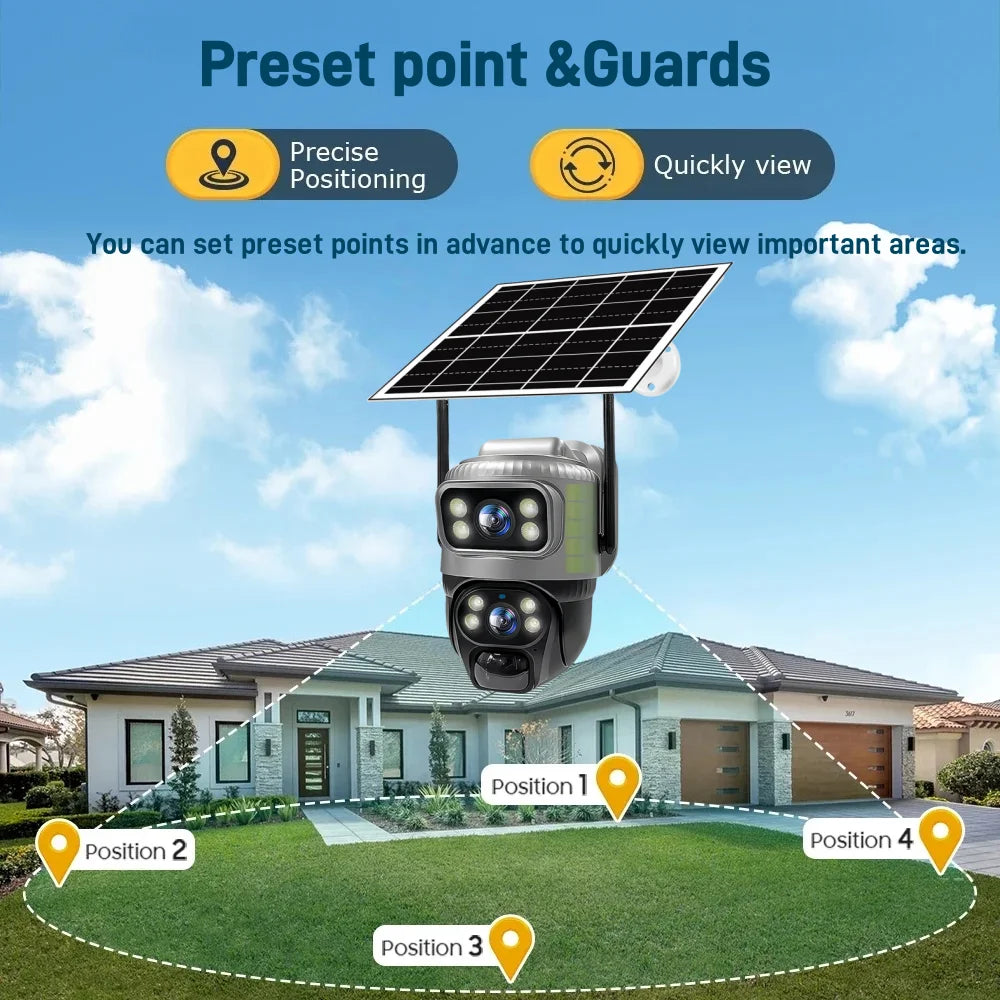 Solar 4G Camera PIR Human Detection CCTV Night Vision Waterproof Security Video IP Camara 8MP 4K Battery V380 Dual Lens Monitor