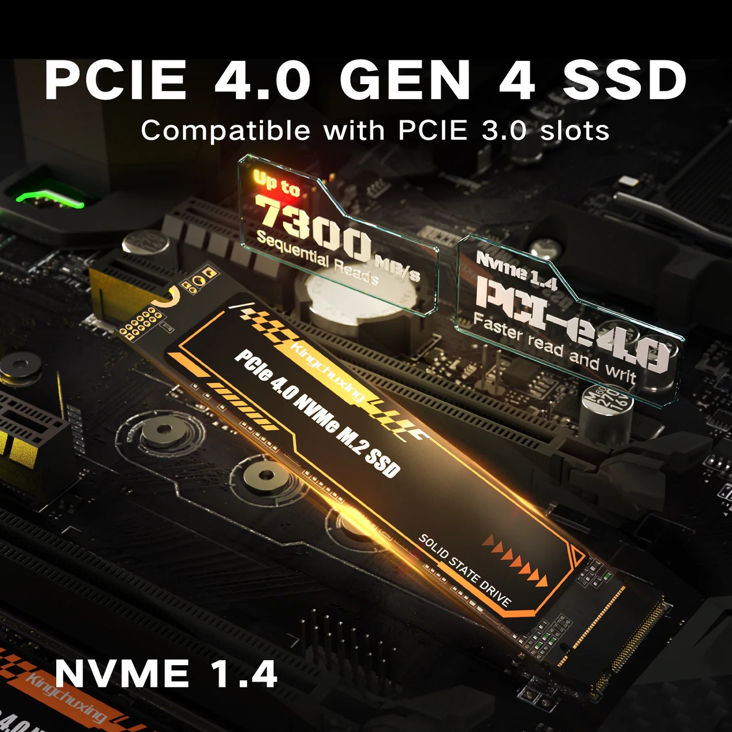 Kingchuxing M.2 NVMe SSD 7300MB/S Internal Solid State Drive PCIe4.0x4 M.2 2280 2TB 1TB 512GB SSD for PC/Laptop/PS5