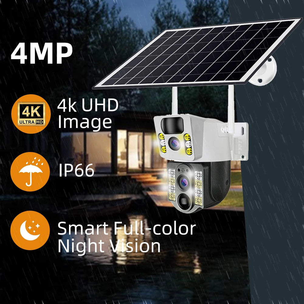 4K Solar Security Camera Outdoor Wireless 360° PTZ AI Human Detection IP66 Waterproof 8000mAh