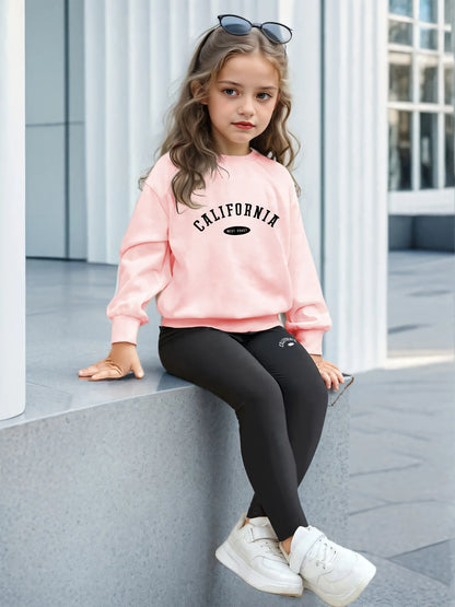 Children's Clothing Girls Spring and Autumn Suits Girls Retro Letter Printed Sweatshirts and Leggings Suits Girls Comfortable at Home and Versatile Clothes for Going Out