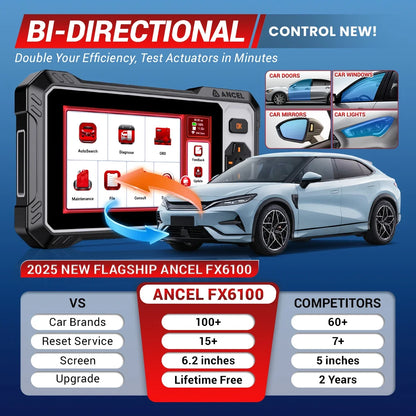 OBD2 Auto Scanner Bi-directional CAN FD Oil ABS DPF EPB SRS A/F BMS 15 Reset ANCEL FX6100 All System Diagnostic Scan Tools