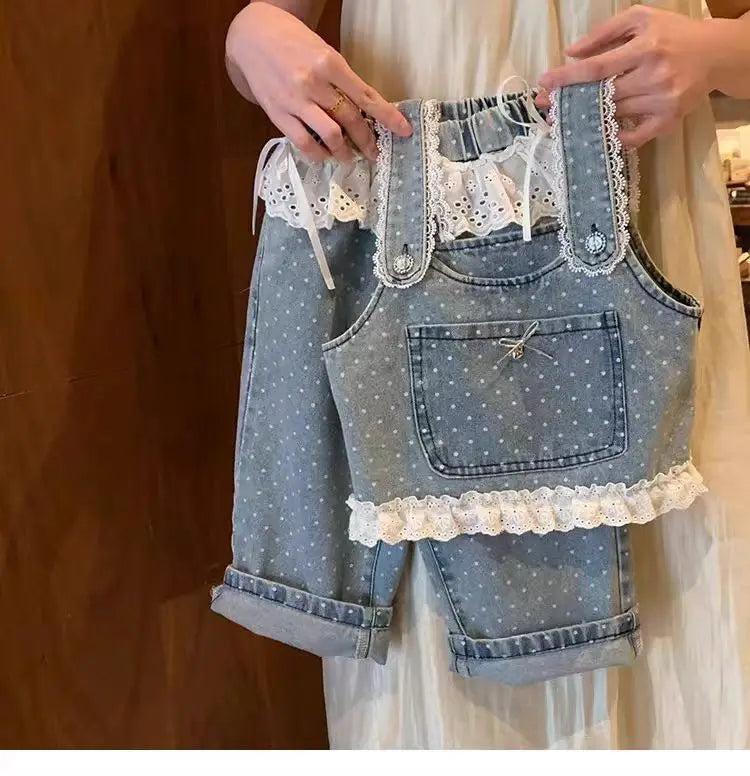 Korean Children's Clothing 2025 Spring Clothing New Girls' Suit Children's Foreign Style Fashionable Denim Vest Pants