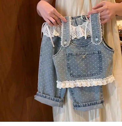Korean Children's Clothing 2025 Spring Clothing New Girls' Suit Children's Foreign Style Fashionable Denim Vest Pants