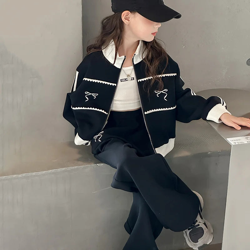 Children's Clothes Sets Girls Sports Suits Spring Autumn Jacket Pants Outdoor Causal Style Tracksuit 2 Piece Teenager Set 5-14Y
