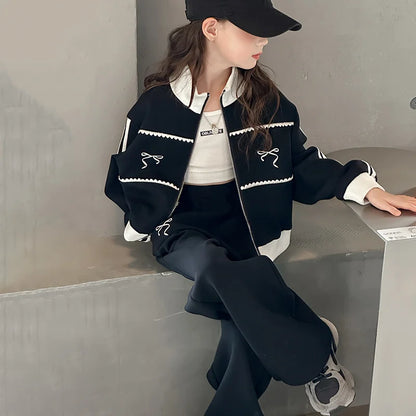 Children's Clothes Sets Girls Sports Suits Spring Autumn Jacket Pants Outdoor Causal Style Tracksuit 2 Piece Teenager Set 5-14Y