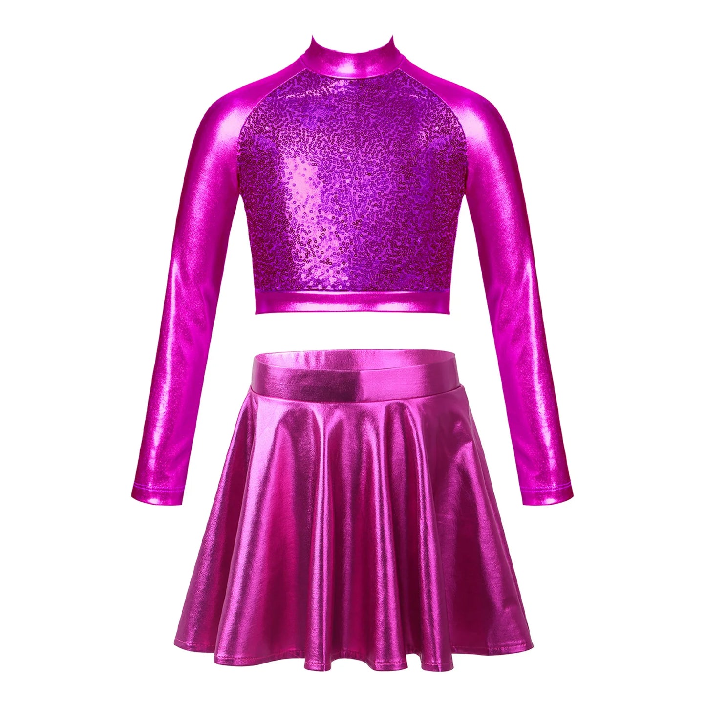Children Clothing Girl Metallic Sleeveless Tops Flared Pleated A-Line Mini Short Skirt Kids Outfits 2pcs Clothes Set Dance Wear