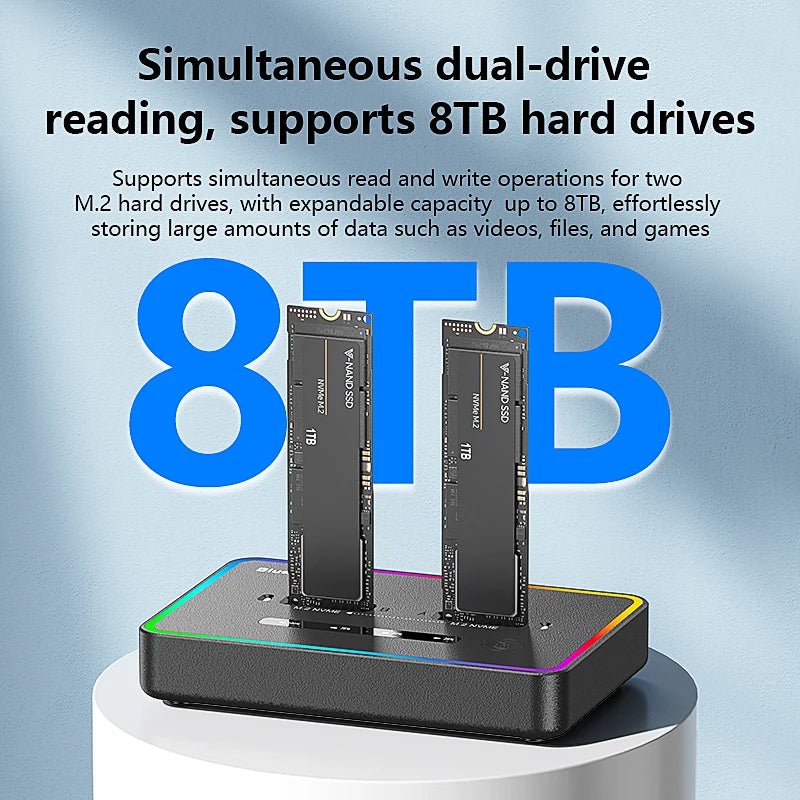 Blueendless Dual-Bay M.2 NVME SSD Clone Docking Station 20Gbps USB3.2 USB C Type C OFFline Cloner Duplicator NVme PCIE Enclosure